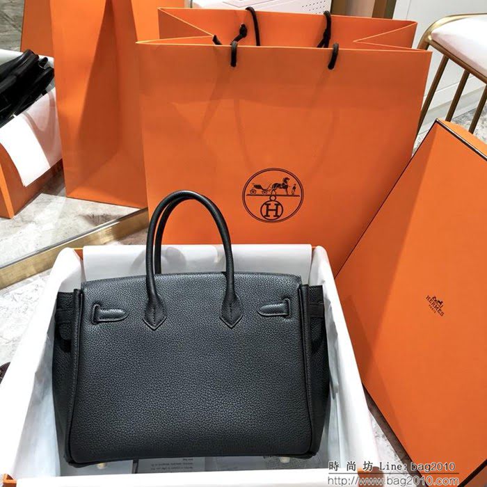 HERMES愛馬仕 鉑金包 Birkin 黑色 進口togo小牛皮 手工蠟線縫製 時尚手提肩背包  Ama1543